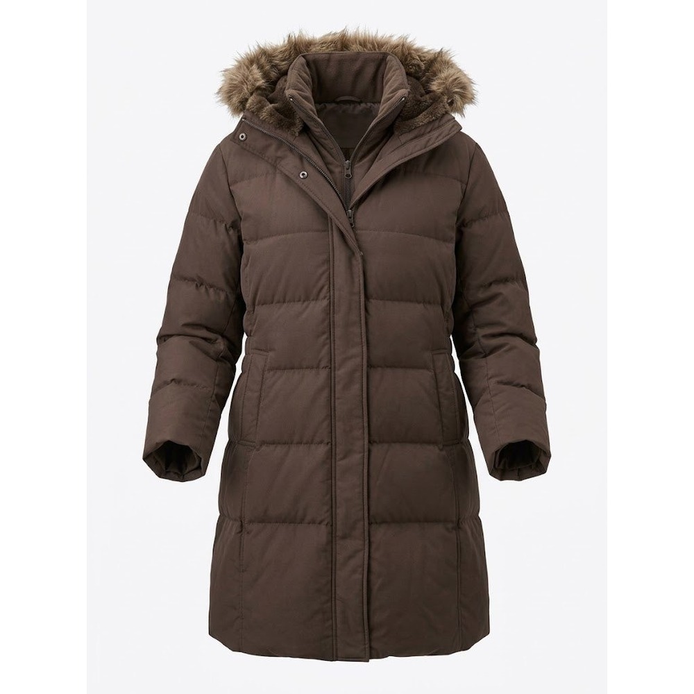 Adom Puffer Jacket Women XXL Brown Long Coat Winter Outerwear Moody Gorpcore